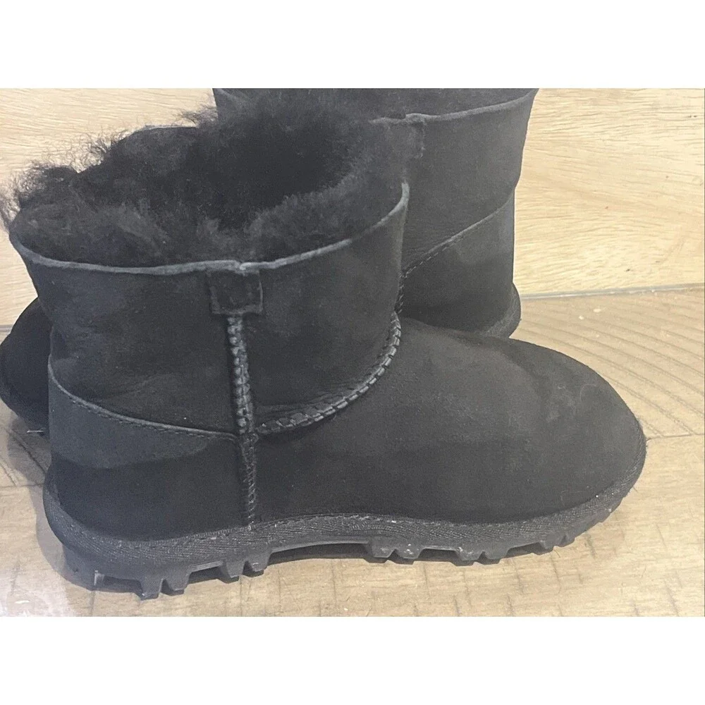 Girls 13 Boots Shearling Wool Sheepskin Shoe Black bootie Warm Slip On Winter